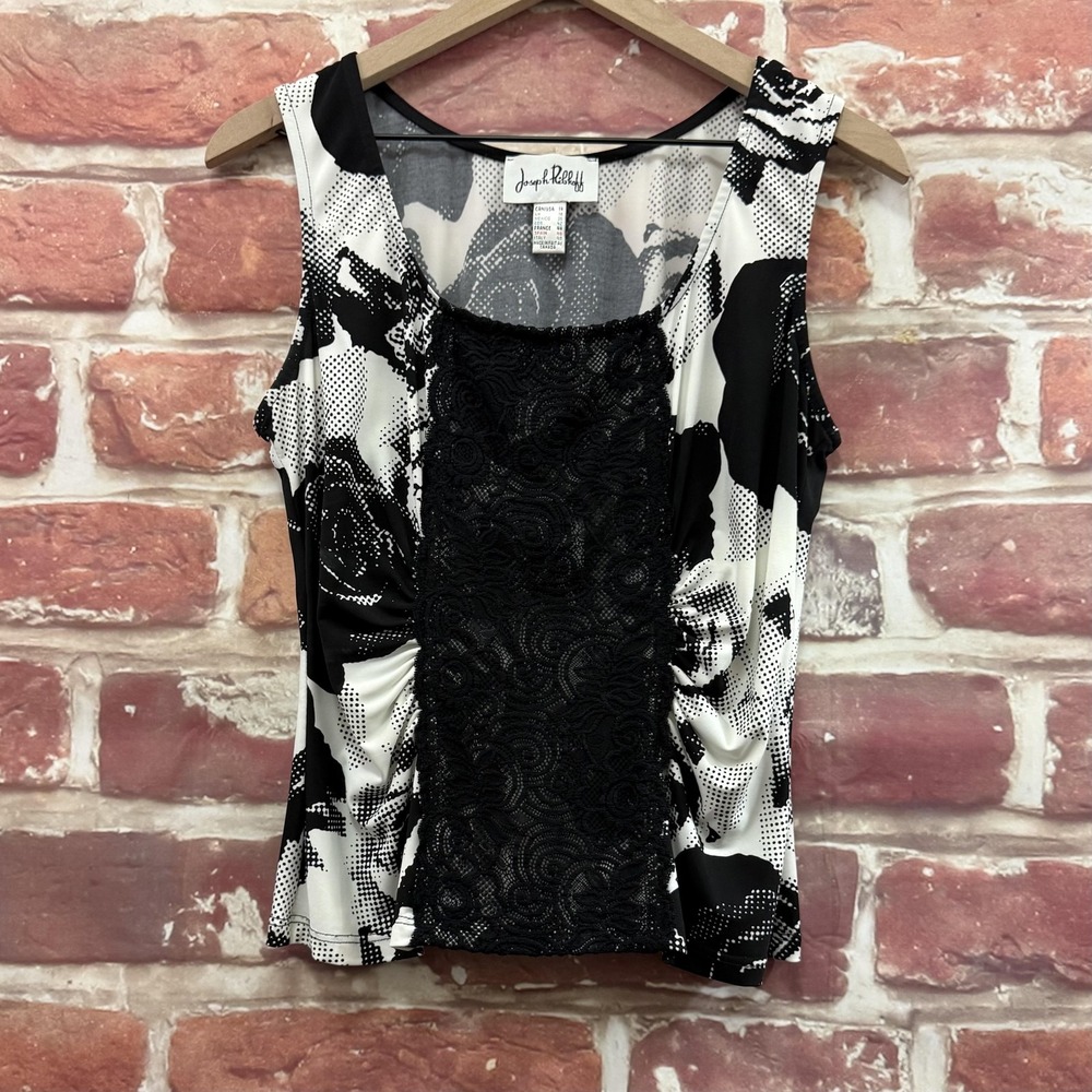 Joseph Ribkoff Top Women's 14 Floral Micro Polka Dot Lace Camisole Tank Shirt
